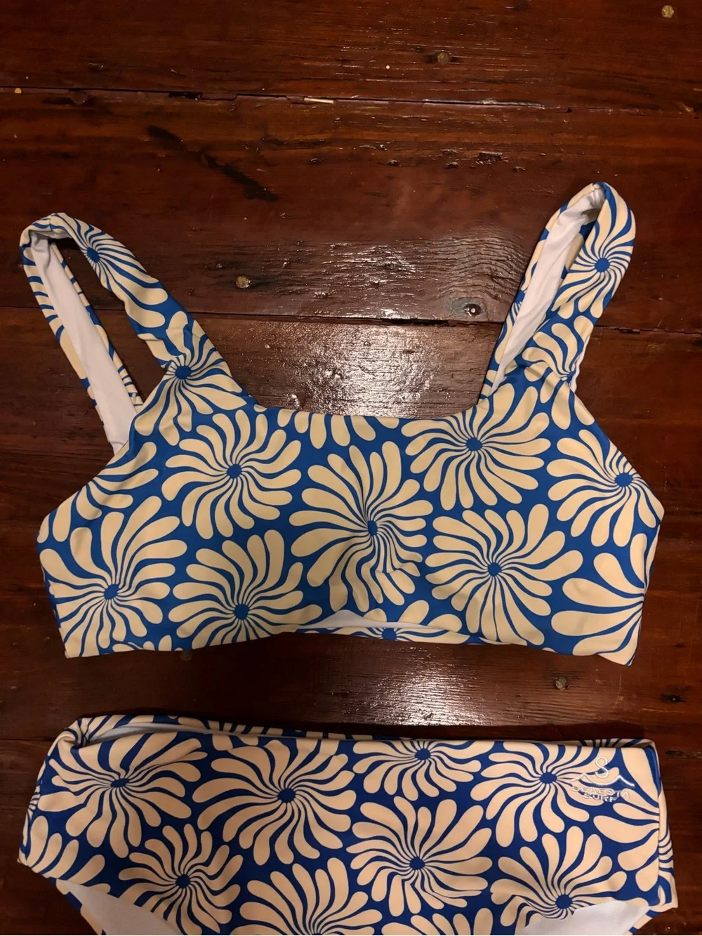 Girls Blue and Cream Floral Two-Piece Swim Set by Seaesta Surf